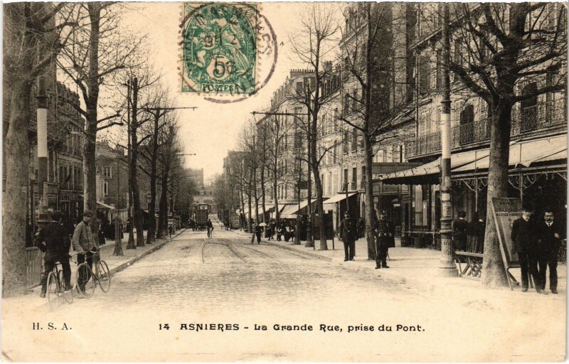 Carte postale ancienne Asnieres Grande Rue