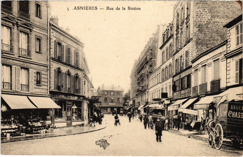 Carte postale ancienne Asnieres Rue de la Station