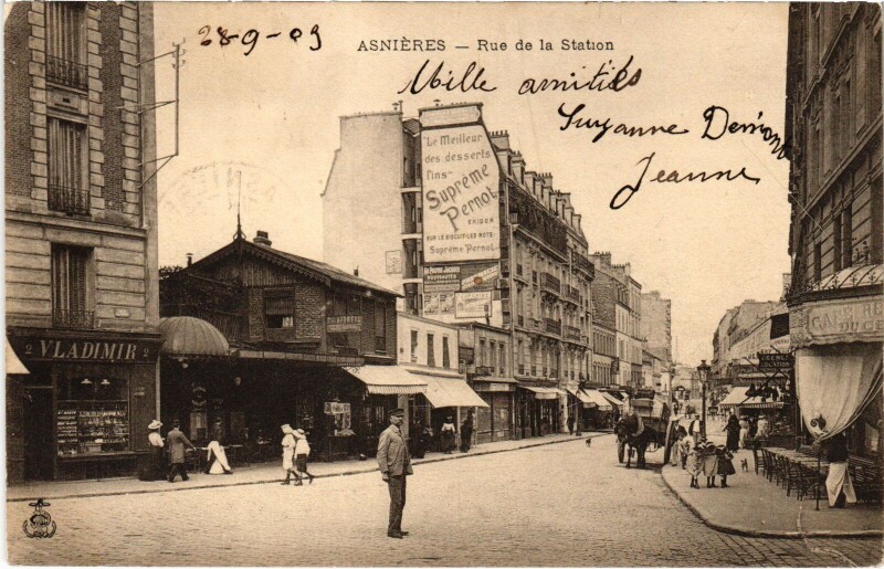 Carte postale ancienne Asnieres Rue de la Station