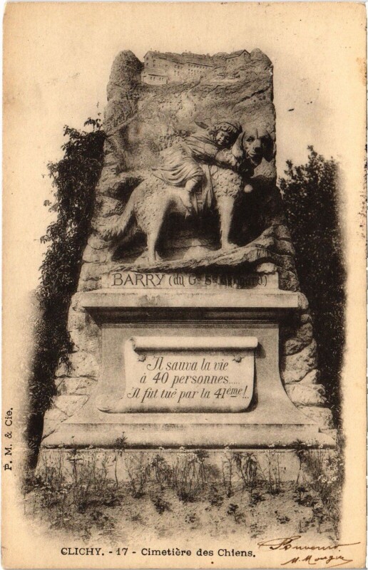 Carte postale ancienne Asnieres Cimetiere des Chiens Monument de Barry