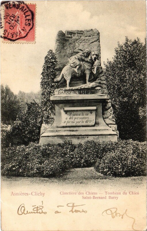 Carte postale ancienne Asnieres Cimetiere des Chiens Tombeau Barry