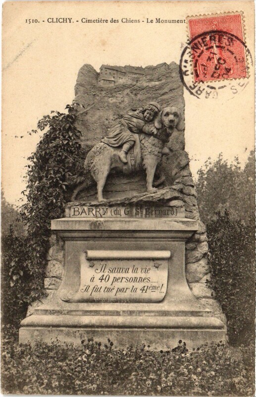 Carte postale ancienne Asnieres Cimetiere des Chiens Monument Barry