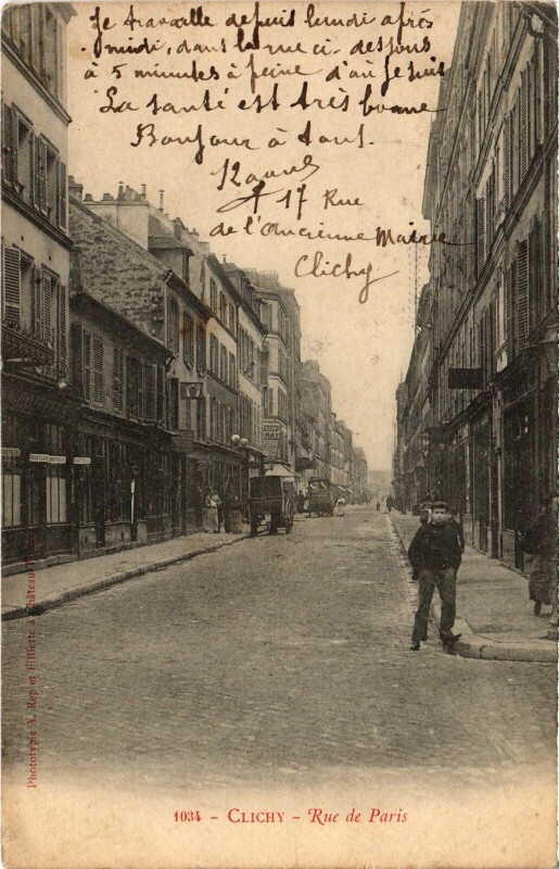 Carte postale ancienne Rue de Paris à Clichy