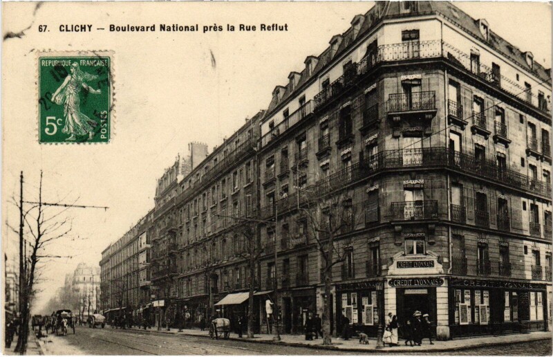Carte postale ancienne Boulevard National près la Rue Reflut à Clichy