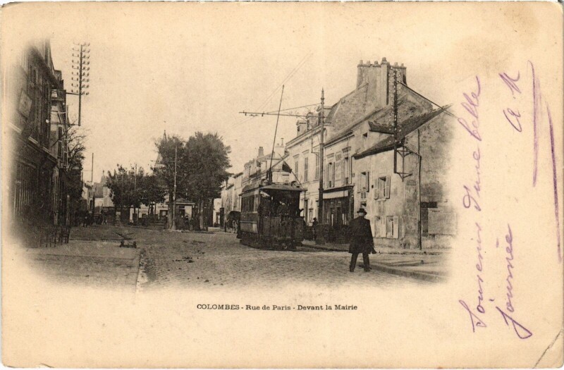 Carte postale ancienne Colombes Rue de Paris Devant la Mairie à Colombes