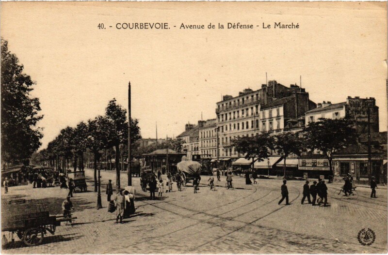Carte postale ancienne Courbevoie Avenue de la Defense Le Marche à Courbevoie