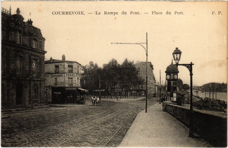 Carte postale ancienne Courbevoie La Rampe du Pont place du Port à Courbevoie