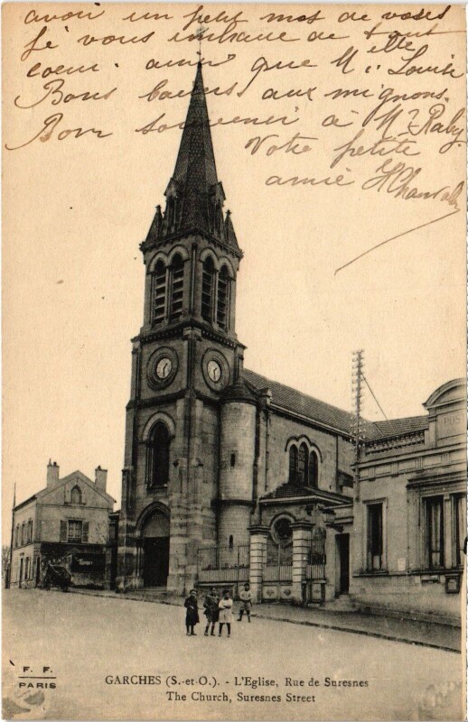 Carte postale ancienne Garches Eglise Rue de Suresnes à Garches