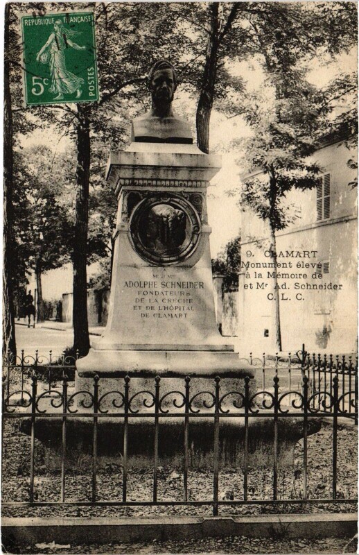 Carte postale ancienne Clamart Monument la Memoire Adolphe Schneider à Clamart