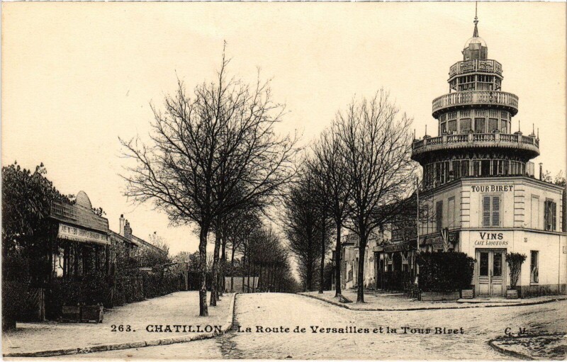Carte postale ancienne Chatillon Route de Versailles et Tour Biret