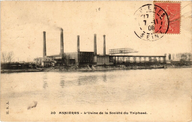 Carte postale ancienne Asnieres Usine de la Societe du Triphase