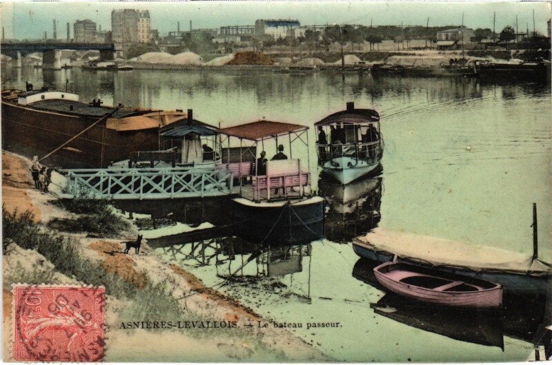 Carte postale ancienne Asnieres Le bateau passeur