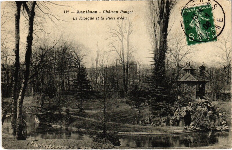 Carte postale ancienne Asnieres Chateau Pouget Kiosque et la Piece d'eau