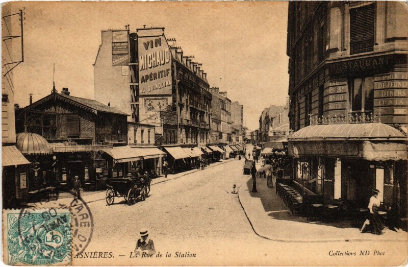 Carte postale ancienne Asnieres Rue de la Station