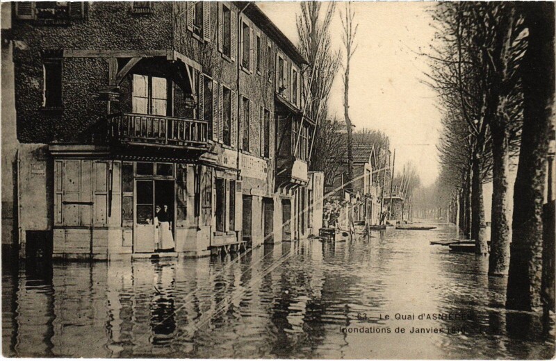 Carte postale ancienne Asnieres Le Quai Inondation