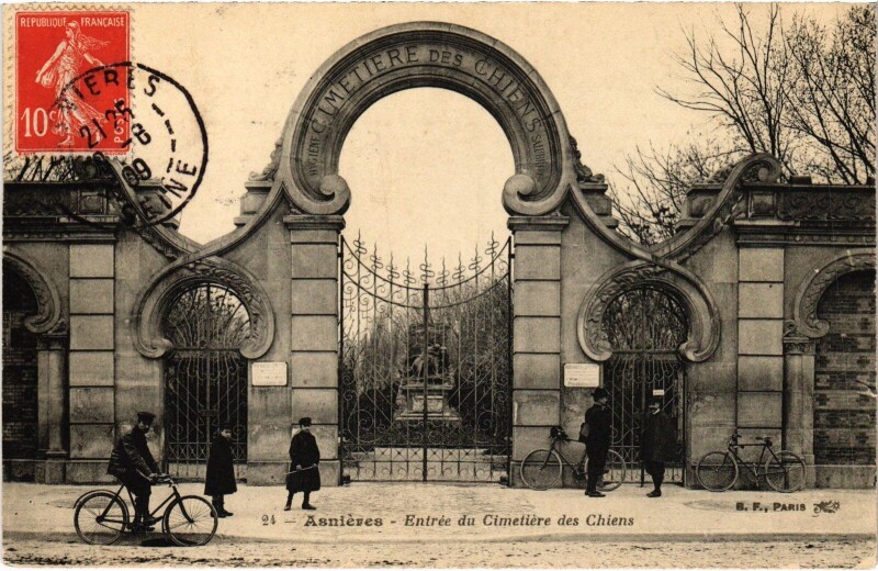 Carte postale ancienne Entrée du Cimetière des Chiens à Asnières-sur-Seine