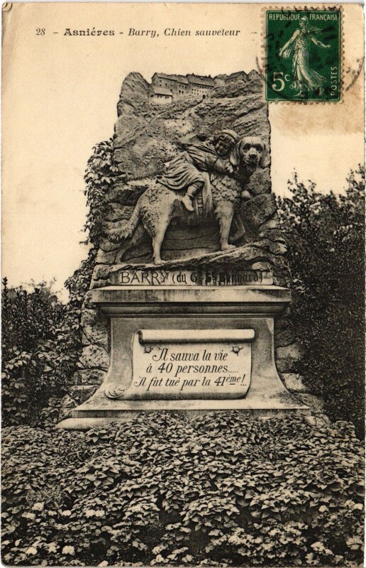 Carte postale ancienne Asnieres Barry, Chien sauveteur