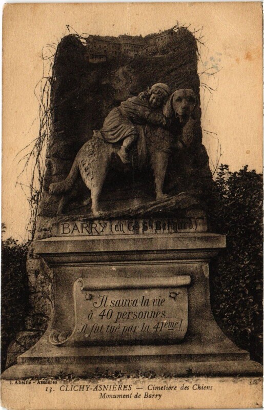 Carte postale ancienne Asnieres Cimetiere des Chiens Monument de Barry