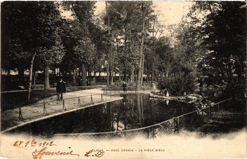 Carte postale ancienne Parc Denain - La Pièce d'Eau à Clichy
