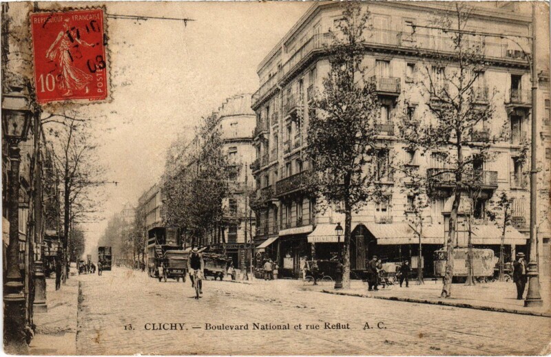 Carte postale ancienne Boulevard National et rue Reflut à Clichy