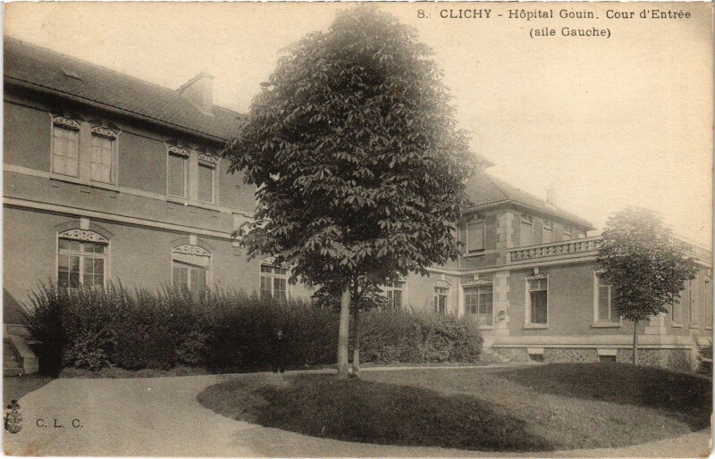 Carte postale ancienne Hôpital Gouin - Cour d'entrée (aile gauche) à Clichy