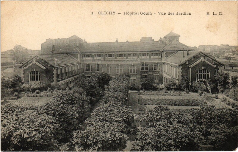 Carte postale ancienne Hôpital Gouin - Vue des Jardins à Clichy