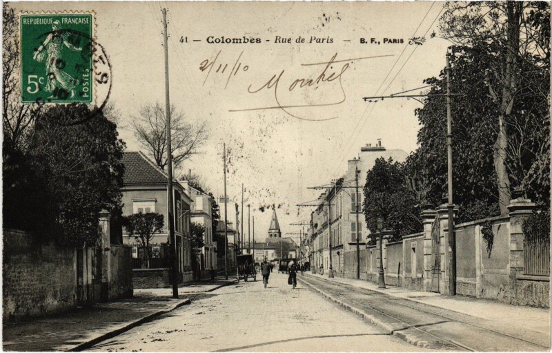 Carte postale ancienne Colombes Rue de Paris à Colombes