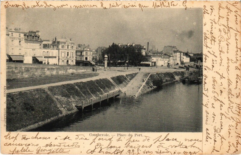 Carte postale ancienne Courbevoie Place du Port à Courbevoie