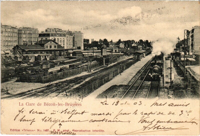 Carte postale ancienne Becon les Bruyeres La Gare