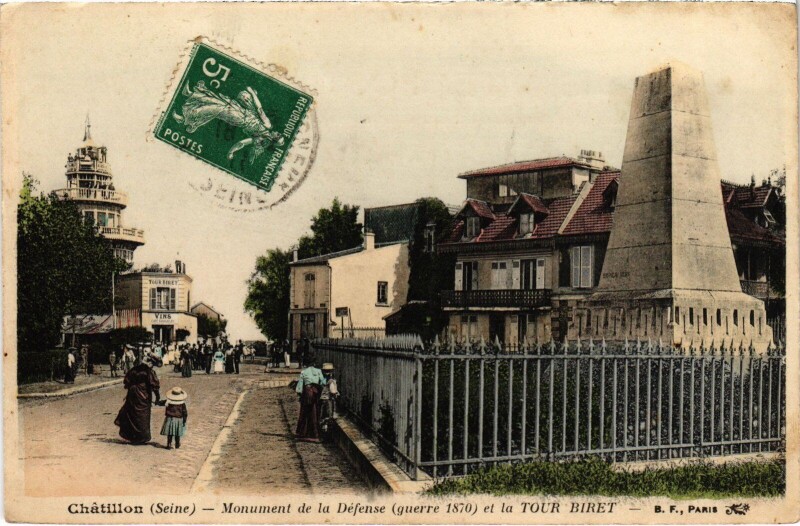 Carte postale ancienne Chatillon Monument de la Defense et Tour Biret