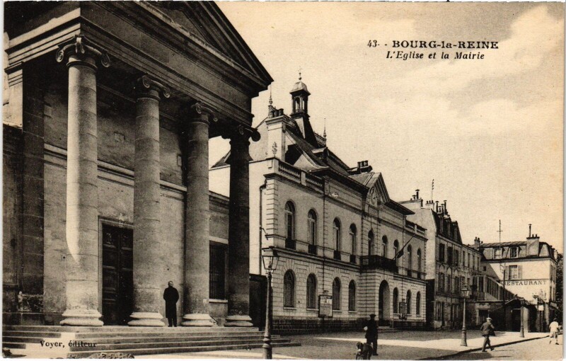 Carte postale ancienne Bourg la Reine Eglise et la Mairie à Bourg-la-Reine