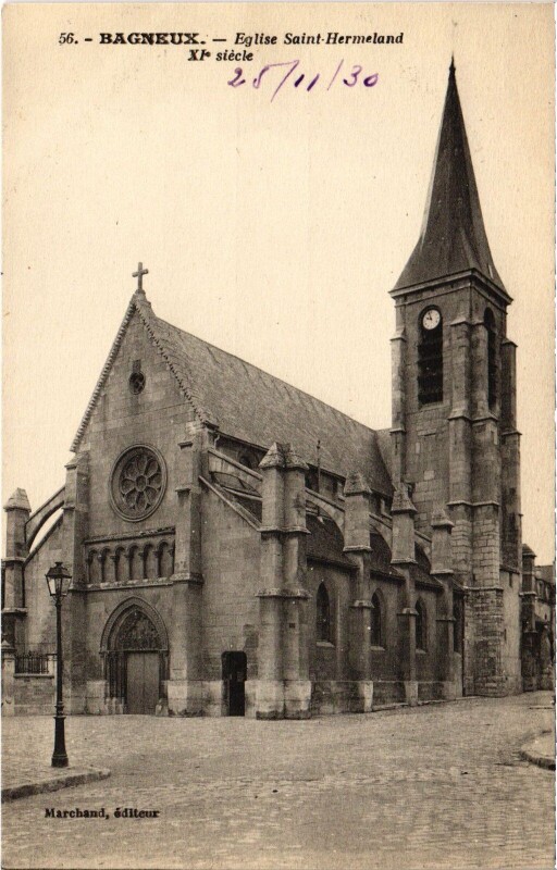 Carte postale ancienne Bagneux Eglise Saint-Hermeland à Bagneux