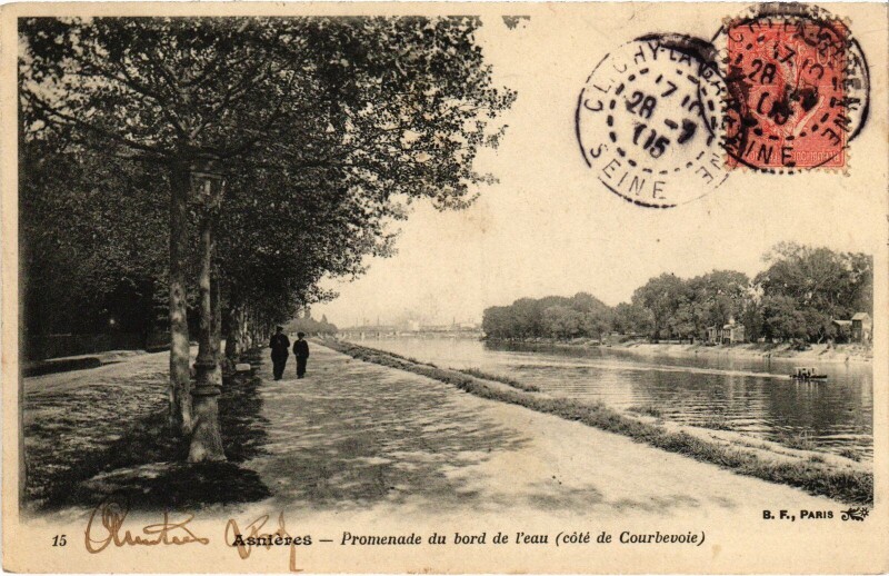 Carte postale ancienne Asnieres Promenade du bord de l'eau