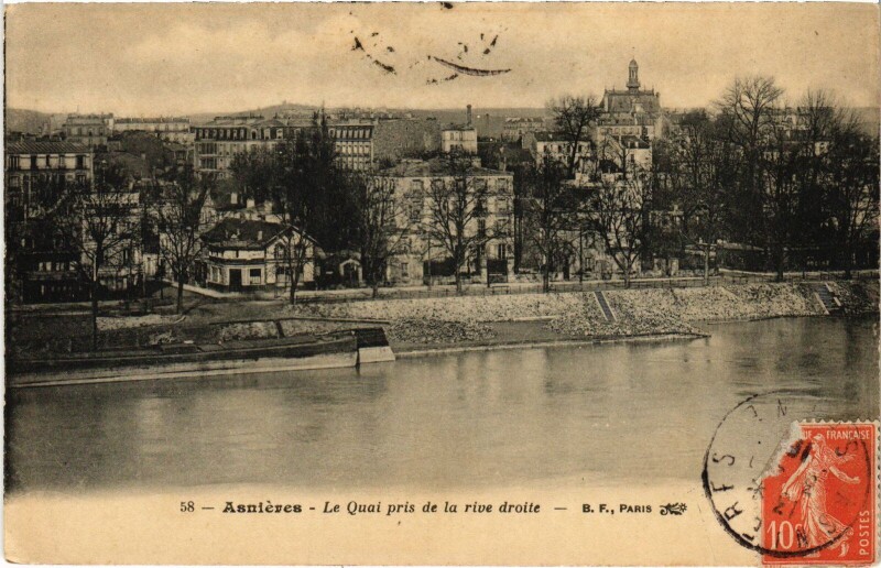 Carte postale ancienne Asnieres Le Quai pris de la rive droite