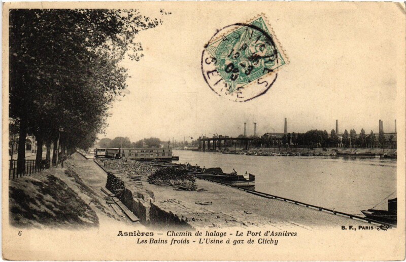 Carte postale ancienne Asnieres Chemin de halage Le Port