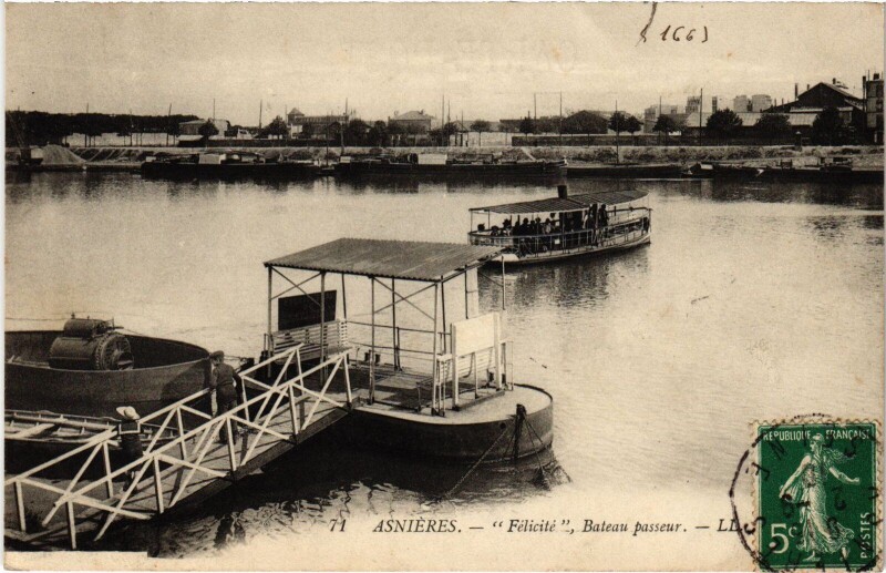 Carte postale ancienne Asnieres Felicite Bateau passeur
