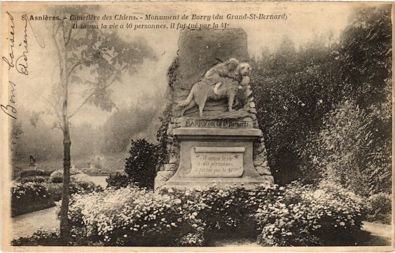 Carte postale ancienne Asnieres Cimetiere des Chiens Monument Barry