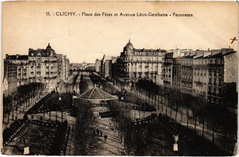Carte postale ancienne Place des Fêtes et Avenue Léon-Gambetta - Panorama à Clichy