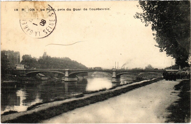 Carte postale ancienne Courbevoie Le Pont et Ile des Ravageurs à Courbevoie