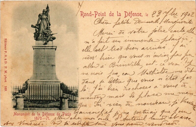 Carte postale ancienne Courbevoie Monument de la Defense à Courbevoie