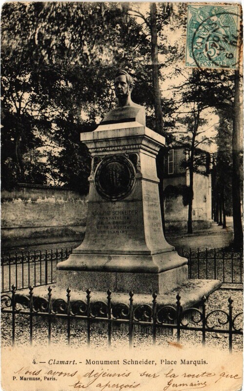 Carte postale ancienne Clamart Monument Schneider Place Marquis à Clamart