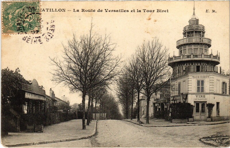Carte postale ancienne Chatillon Route de Versailles et Tour Biret