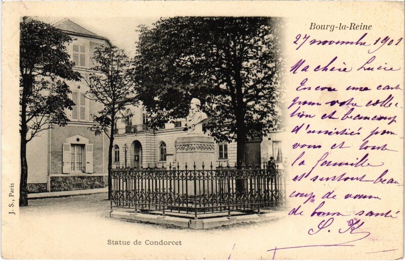 Carte postale ancienne Bourg la Reine Statue de Condorcet à Bourg-la-Reine