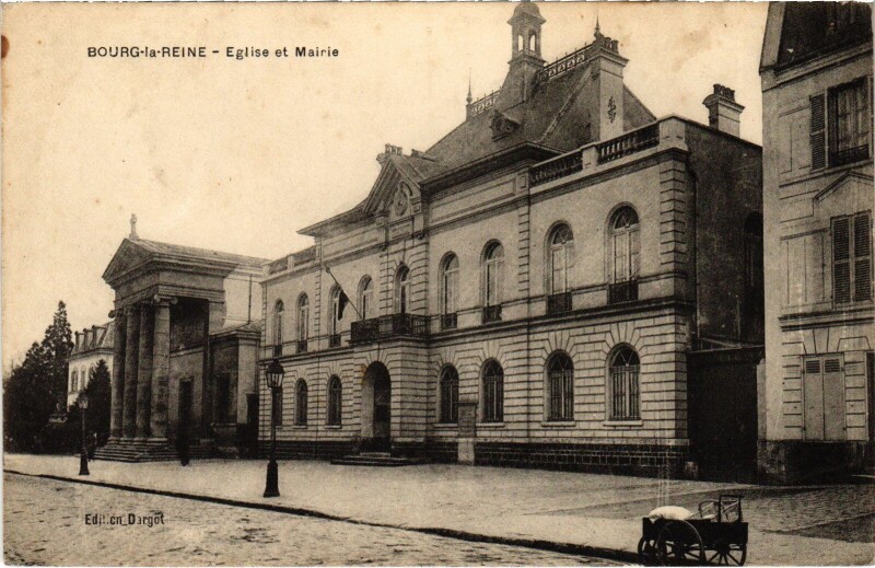 Carte postale ancienne Bourg la Reine Eglise et la Mairie à Bourg-la-Reine