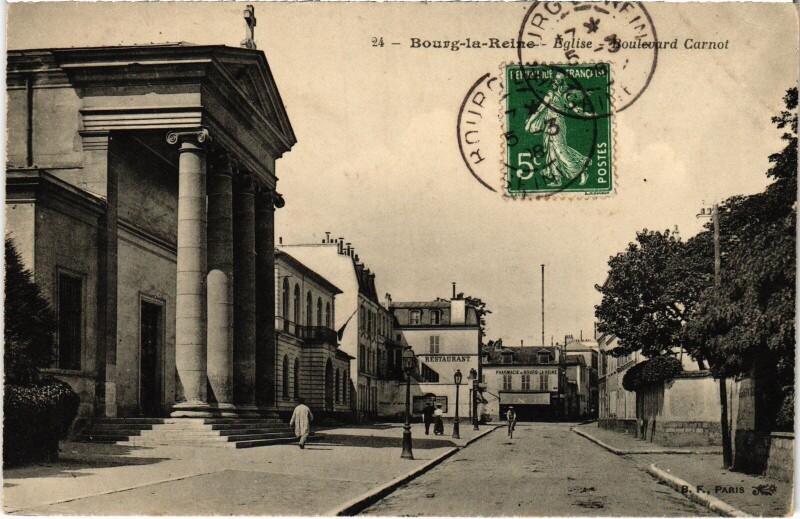 Carte postale ancienne Bourg la Reine Eglise Boulevard Carnot à Bourg-la-Reine