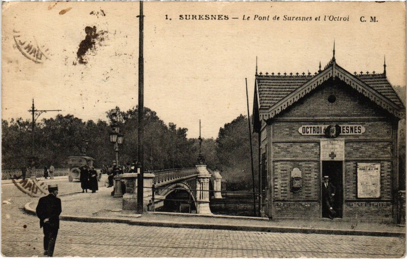 Carte postale ancienne Suresnes Le Pont de Suresnes et l'Octroi à Suresnes