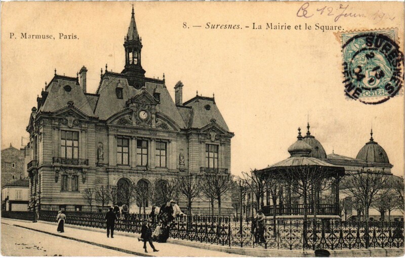 Carte postale ancienne Suresnes La Mairie et le Square à Suresnes