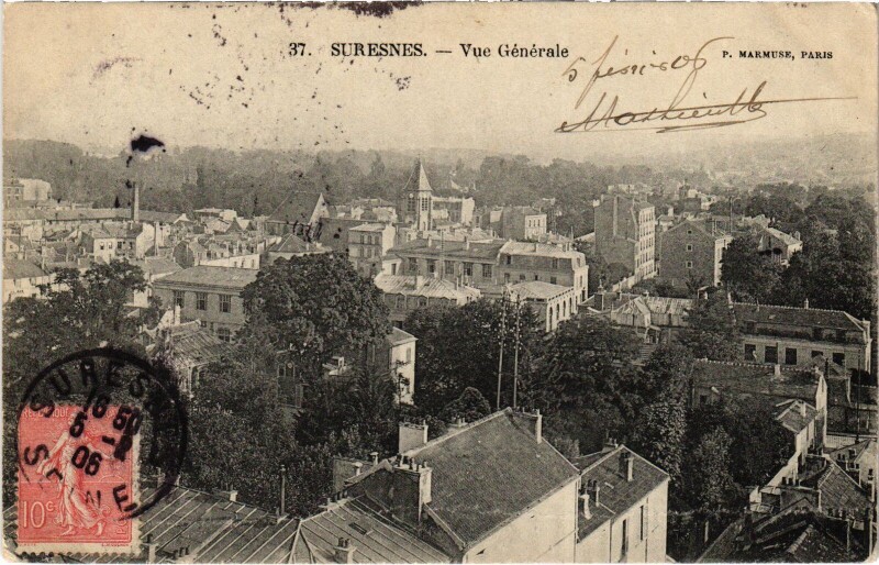 Carte postale ancienne Suresnes vue generale à Suresnes