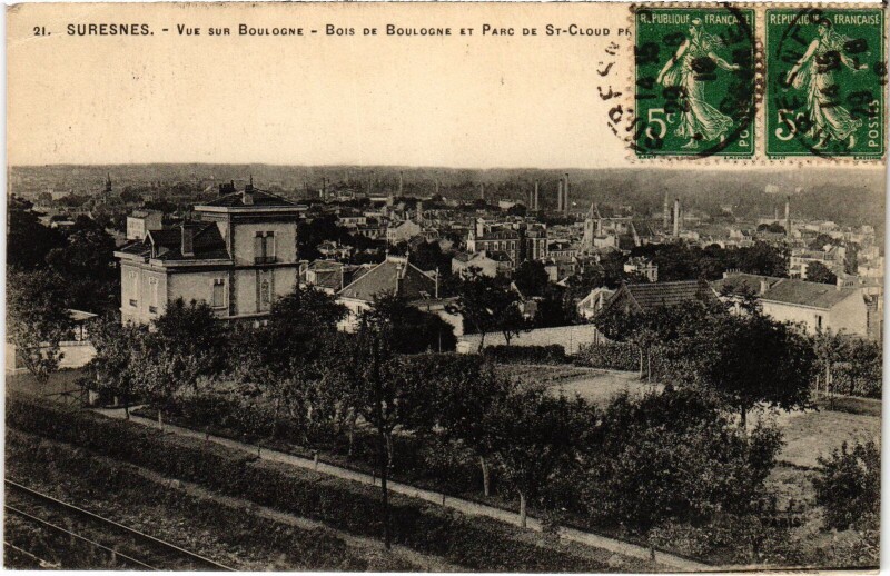 Carte postale ancienne Suresnes vue sur Boulogne à Suresnes