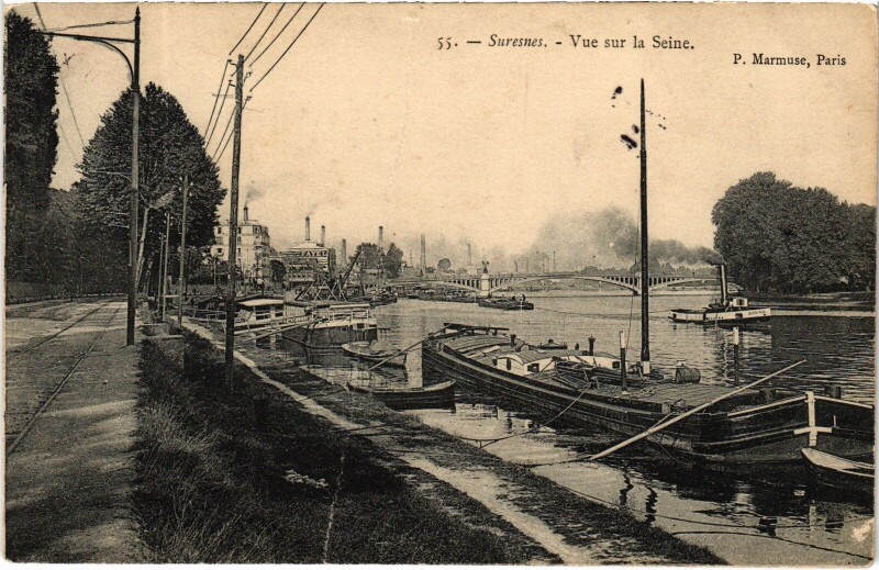 Carte postale ancienne Suresnes vue sur la Seine à Suresnes